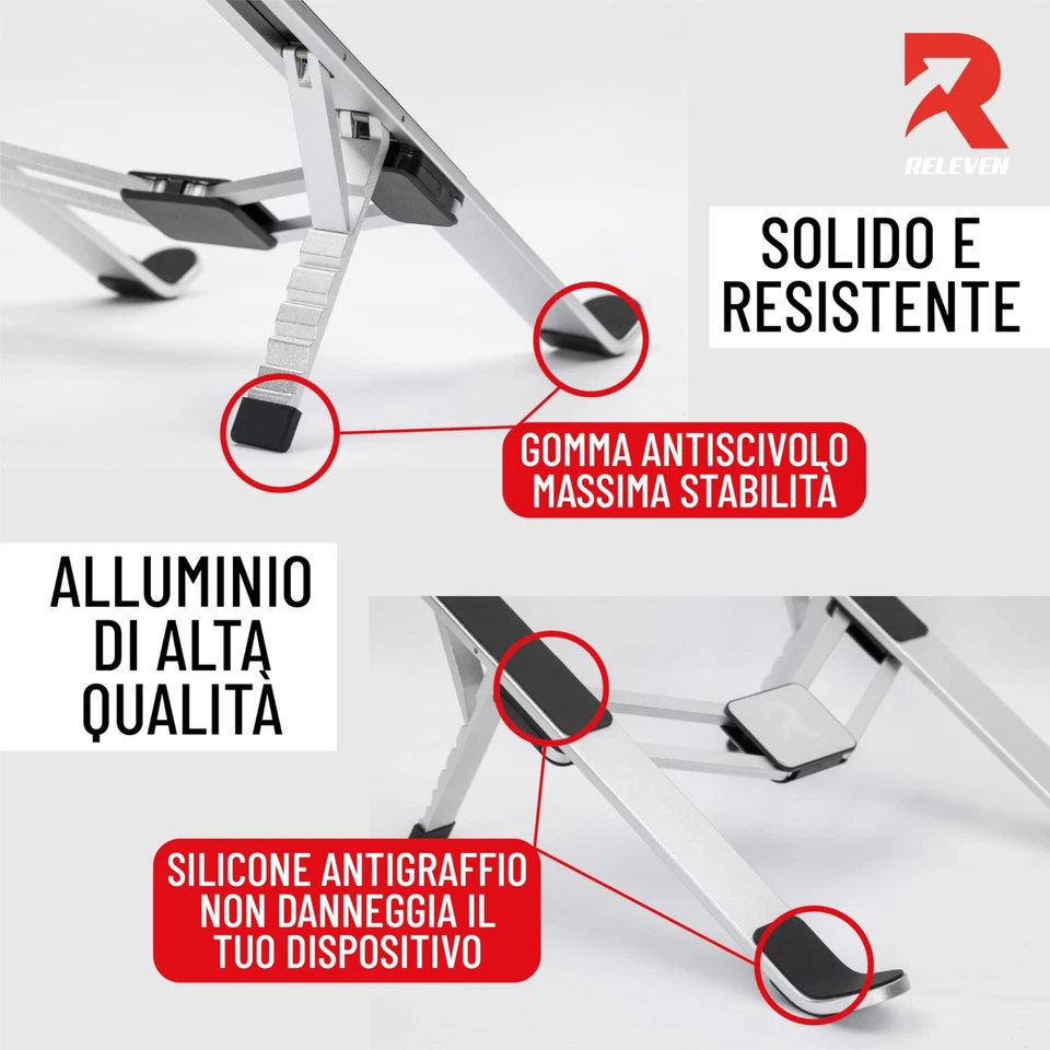 Supporto Pc Portatile Regolabile in alluminio con antiscivolo - Immagine 4 di 4