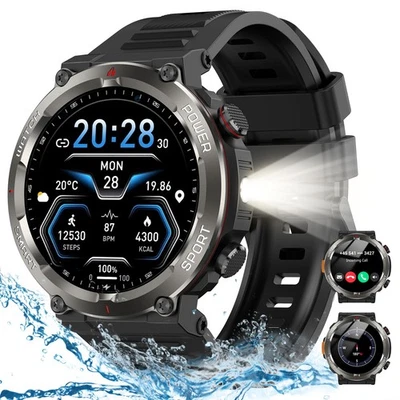 IOWODO Militär Smartwatch Herren mit Bluetooth-Anrufe 5ATM Wasserdicht 960mAhFitnessuhr