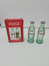 COCA COLA  Green Glass Salt And Pepper Shaker Set w Box NEW