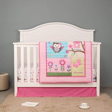 Garden Birds Floral Crib Bedding Sets for Girls  3-Piece Pink Butterfly Nurs...