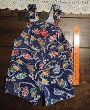 Oshkosh Short Overalls Blue W/ Boats, Red Buttons, Nautical Shortalls Vestbak 2T