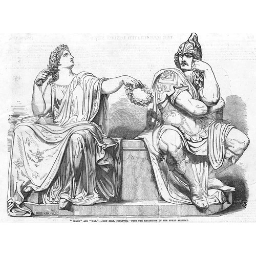 SCULPTURE Peace and War by John Bell - Antique Print 1856