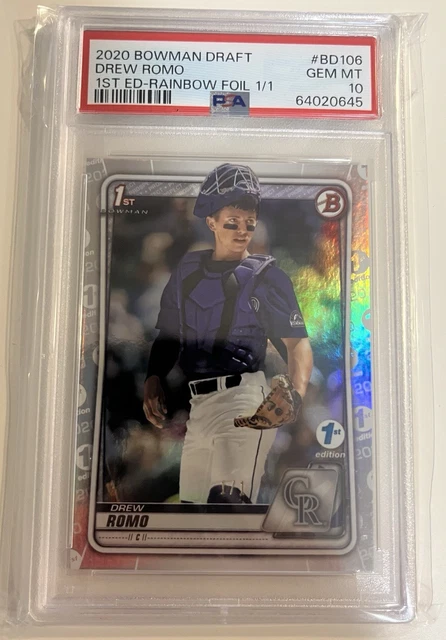 2020 Bowman Draft 1st Edition Drew Romo #BD106 PSA 10 Rainbow Foil 1/1