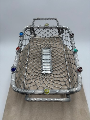 Vintage Dary Rees Original 14" Woven Silver Metal Basket with Gem Accents - Picture 2 of 8