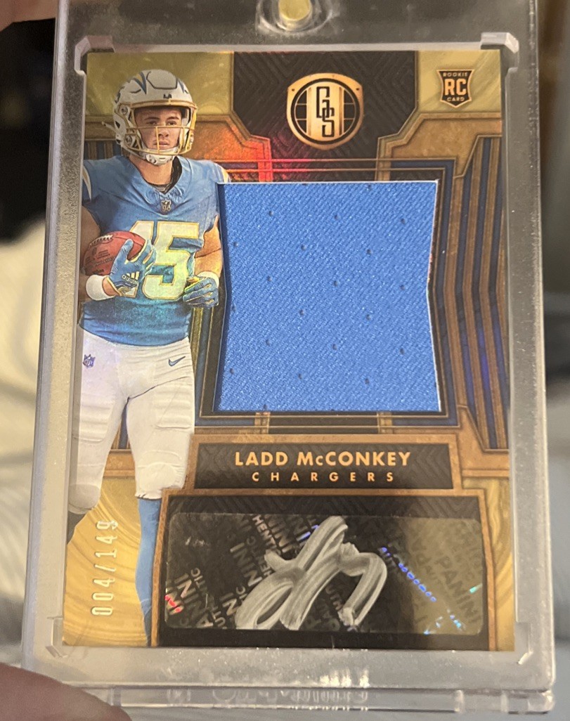 2024 Panini Gold Standard Ladd McConkey Rookie Patch Auto /149 RC Chargers #252