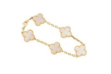Van Cleef Arpels Gold and Mother-of-Pearl Alhambra Bracelet 5 Motifs