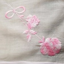 Handkerchief Embroidered Pink White Floral Garden