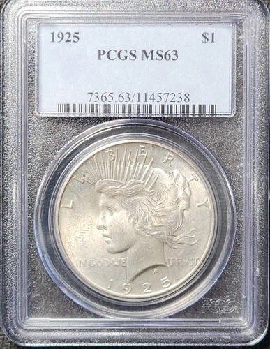 1925 Peace Silver $1 Dollar PCGS MS 63 - 90% Silver Coin - SLB2575