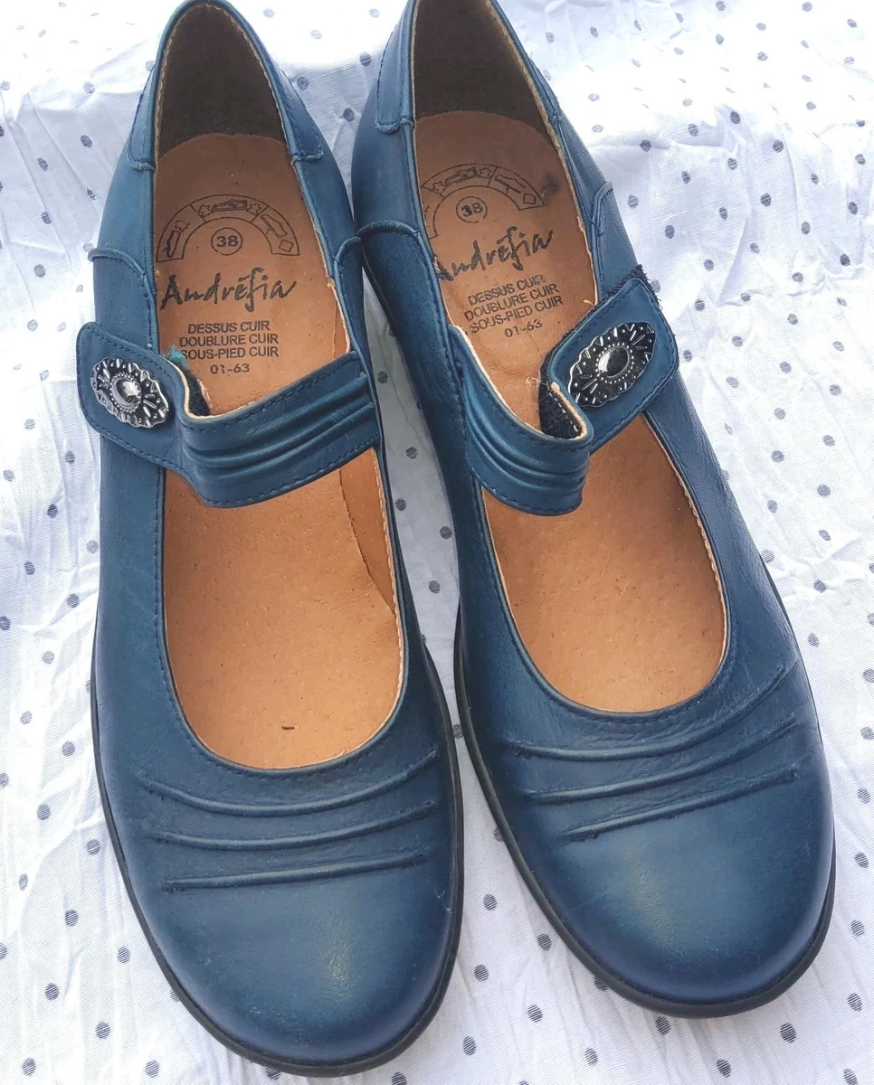 Chaussures Plates Vintage Dico Dragon – Cuir Bleu – Taille 35 – Femme – Neuves En Boîte