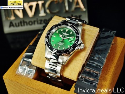 Invicta Men's 38mm Pro Diver Quartz GREEN DIAL Silver Tone