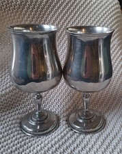 2 Vintage Shirley Williamsburg Virginia Pewter Wine Goblets Chalices made In USA