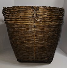 X-LG VTG Chinese Harvest Basket Woven Bamboo And Wicker Rustic Farmhouse 19.5"