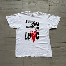 Vintage All You Need Is Love Beatles Lyrics Graphic T Shirt Mens L White 
