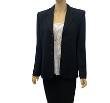 St. John Collection Black Jacket Santana Knit Decorative Collar Cuffs Size 10