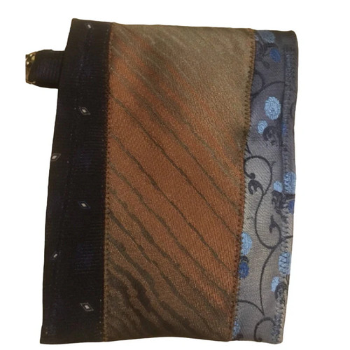 Handgefertigte Upcycling Vintage umfunktioniert blau braun Krawatte Kalbsleder Tasche Handtasche - Bild 2 von 3