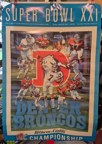 DENVER BRONCOS Vs Giants John Elway 1987 NFL Football Team Poster 24 X 35.5