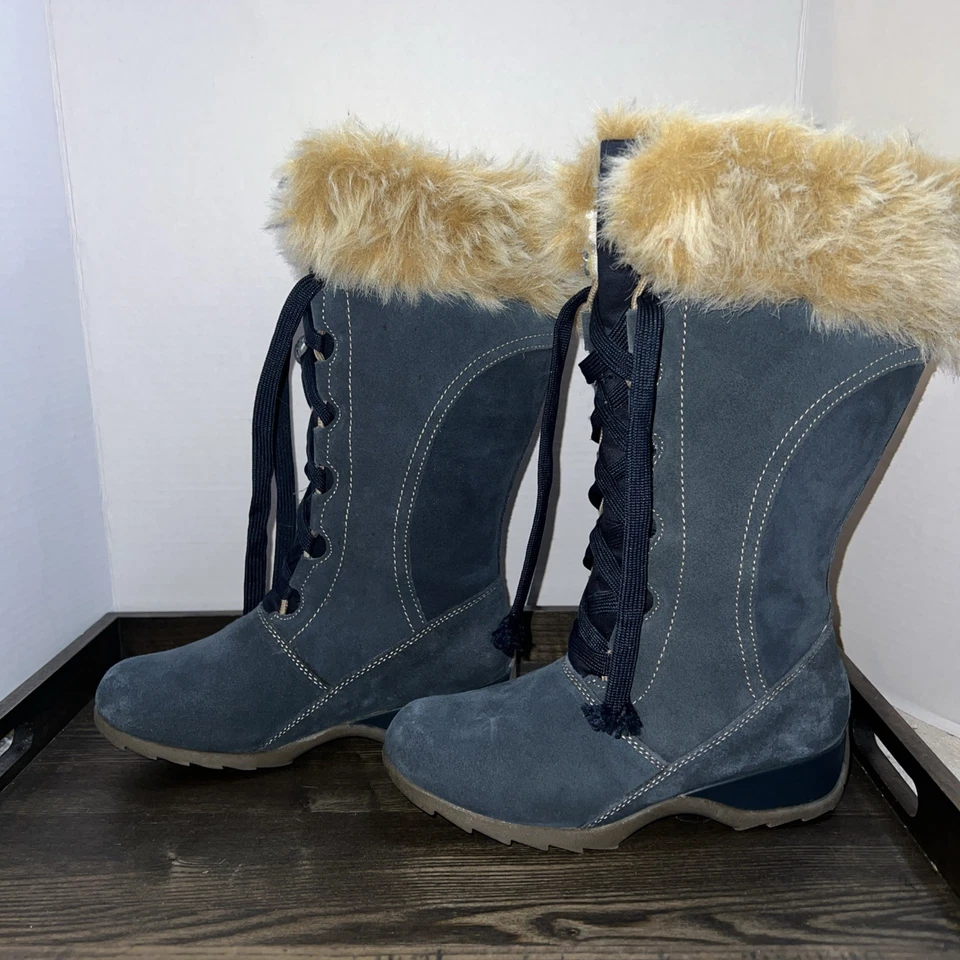 Sporto Women’s Navy Blue Tall  Suede Tall Boot with Faux Fur Size 6.5 Lace Wedge - Image 2 of 4
