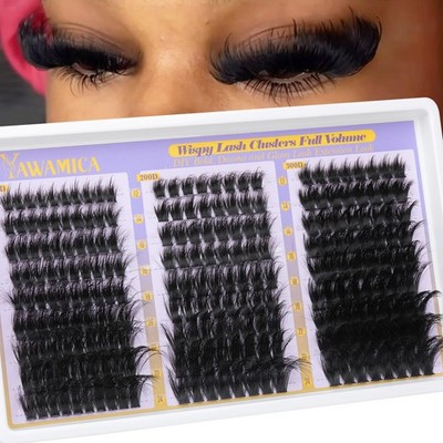 Fluffy Lash Clusters 150D+200D+300D Thick Volume 270 count (Pack of 1), Black