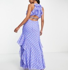 NWT ASOS Purple and Blue striped Open Back Mermaid Style Dress w red polka dots