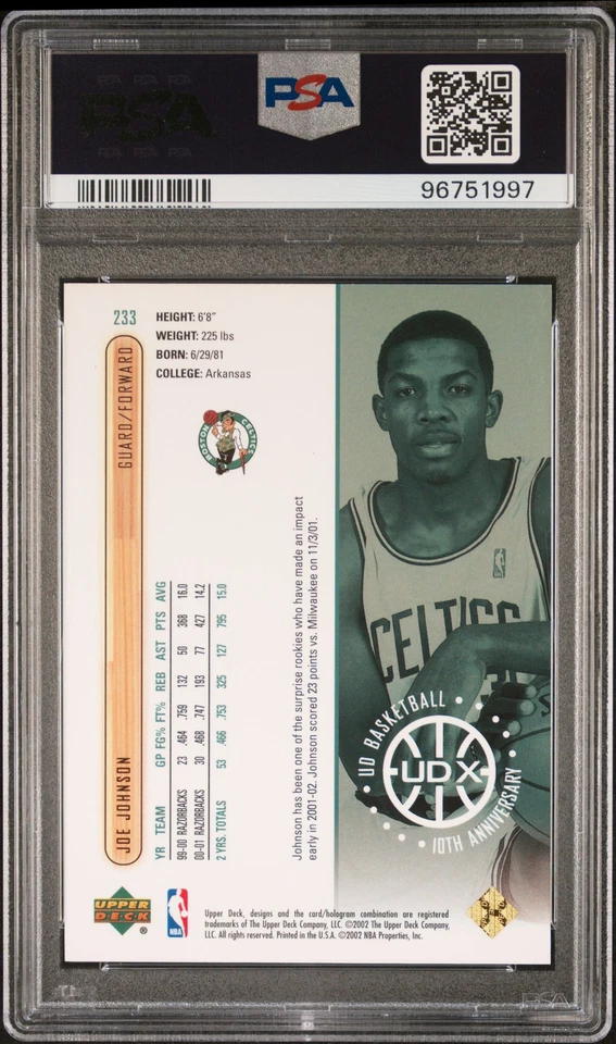 2001 UD UDX #233 JOE JOHNSON 95/100 PSA 10 - Image 2 of 2