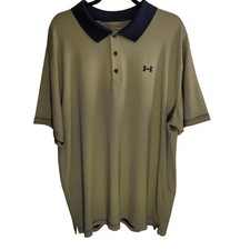 Under Armour Polo Mens 2XL Navy Gold Striped HeatGear Loose Fit Shirt 1321344