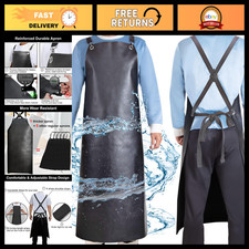 Heavy Duty Waterproof Rubber Apron 43" Adjustable Cross Back for Dishwashing, Bu