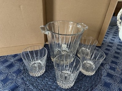 Clear Glass Five-Piece Whiskey Set with Ice Bucket and Four Glasses