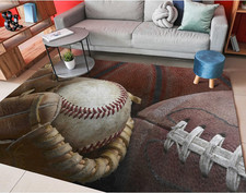 Sports Area Rug 4'10"x6'8" Baseball Football Basketball Non Slip Home Decor