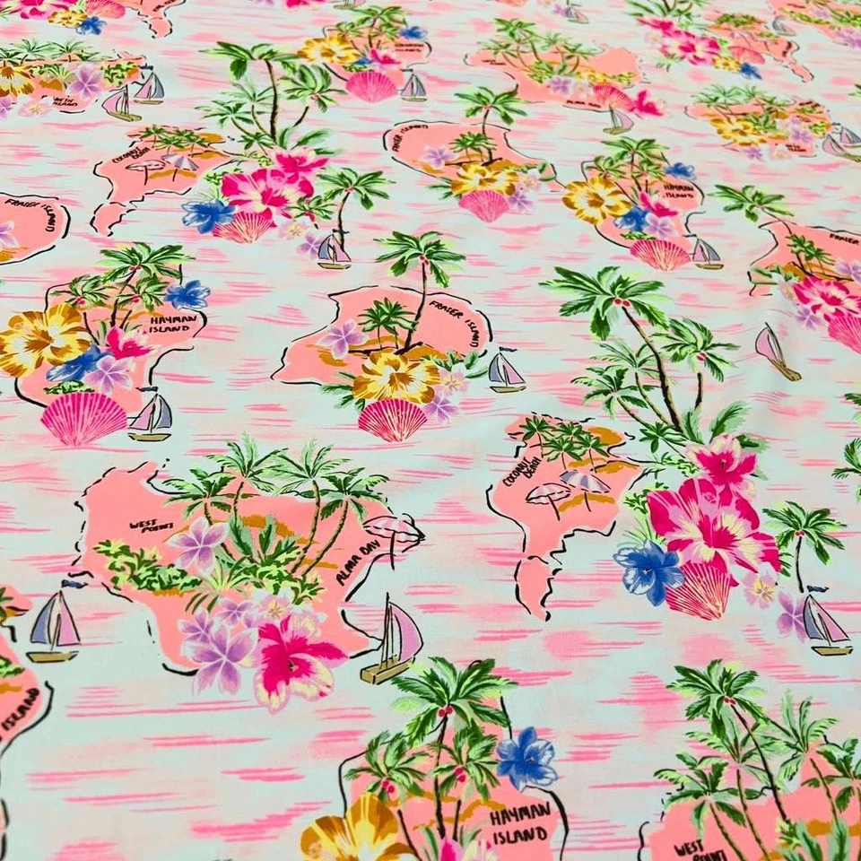 Floral and Hawaiian Island print Stretch Fabric Swimsuit Spandex 60"wide By Yard