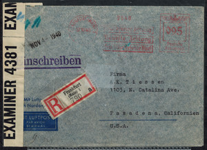 WWII Bermuda 1940 Censor Cover w/ Bermuda Tape 4381 D & German Tape E on Back