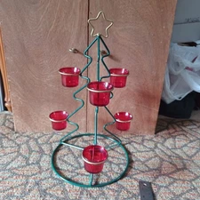 Classic Christmas Tree Candle Holder - 6 Candles  Green Gold Wire