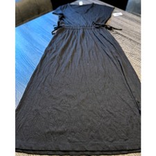 Old Navy XS Black Ribbed Knit Drawstring Waist V Neck Maxi Dress Casual