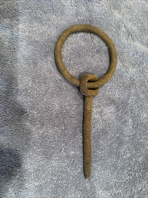 VINTAGE TETHER ANTIQUE BLACKSMITH MADE DOG HORSE WAGON CART GATE ROPE BARN FENCE