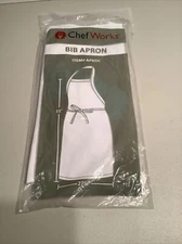 Chef Works Bib Apron APKDC White 33"x27.5" Brand New Sealed 