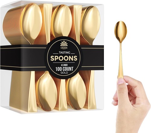 Mini Spoons for Desserts Bulk Mini Gold Dessert Spoons Disposable Pack of 100
