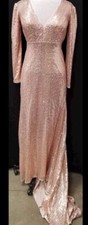 TS Couture Lined, Pink Sequin Long Sleeve Pageant Prom Dress With Train Size 6