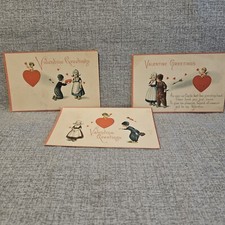 3 Vintage 1920s USA Made Valentine's Day Postcards Dutch Children Hearts