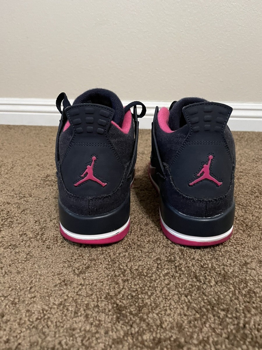 Air Jordan 4 Retro Denim Sneakers 487725-408 Dk Obsidian/Pink Size 8Y