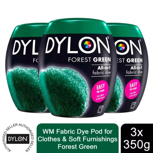 Dylon Washing Machine Fabric Dye Pod, Forest Green, 3 Packs of 350g