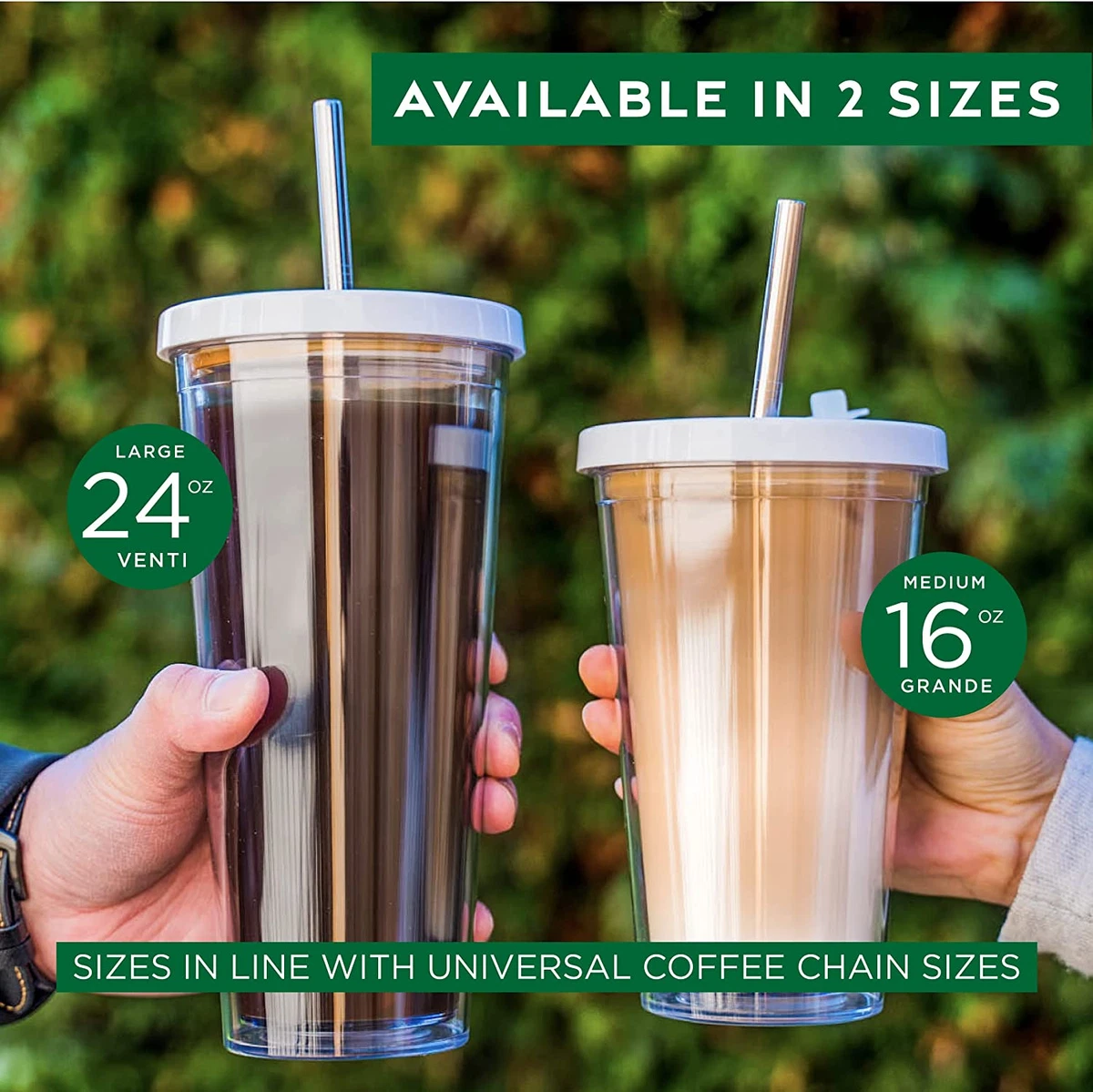 Reusable Iced Coffee Cup (24 Oz/Venti), Leak Proof and Double Wall Clear