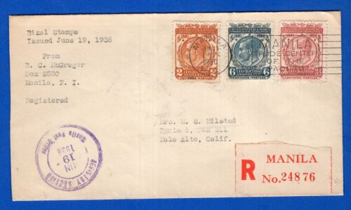 PHILIPPINES TO USA, REGISTERED COVER, 1936, VF
