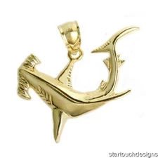 New 14k Yellow Gold Hammerhead Shark Pendant