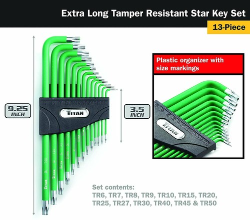 Titan 12715 13-Piece Extra Long Tamper Resistant Star Key Set,Green - Picture 2 of 4