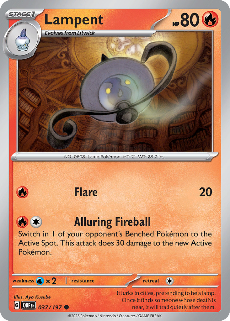 Lampent 37/197 Common | Obsidian Flames | Pokemon Card
