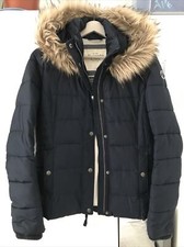 Abercrombie & Fitch Ladies Puffer Jacket Removable Faux Fur Hood Navy Blue M
