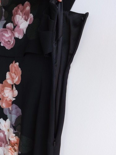Review Dress 6 Womens Black Pink Floral Layered One Sleeve Lined Party Cocktail - Picture 4 of 10