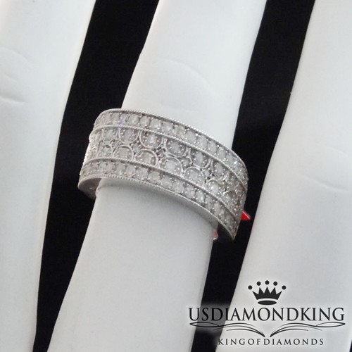 LADIES 10K 100% WHITE GOLD REAL GENUINE .78 DIAMOND WEDDING BRIDAL BAND RING 8MM - Picture 6 of 7