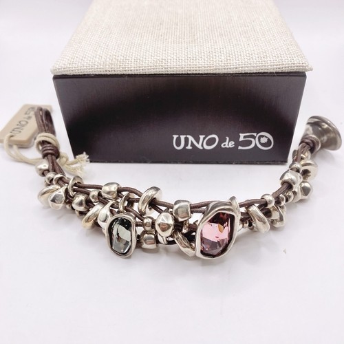 Uno De 50 Bracelet With Pink And Blue Stone Brand New