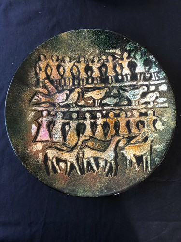 Tôt Émail Sur Cuivre Plaque Chargeur Abstrait Mi Siècle Scène (Vielle - Photo 1 sur 8