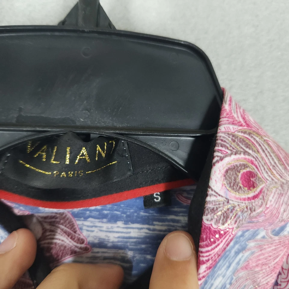 Camisa de Valiant Paris Para Hombre S Azul Rosa Abotonada Manga Larga Floral Abstacto Foto 4 de 4